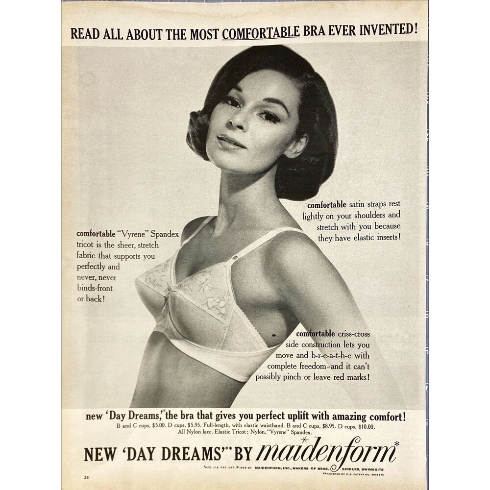 Maidenform Day Dream Bra "Most Comfortable Bra Ever Invented!"VTG  Print Ad 1963